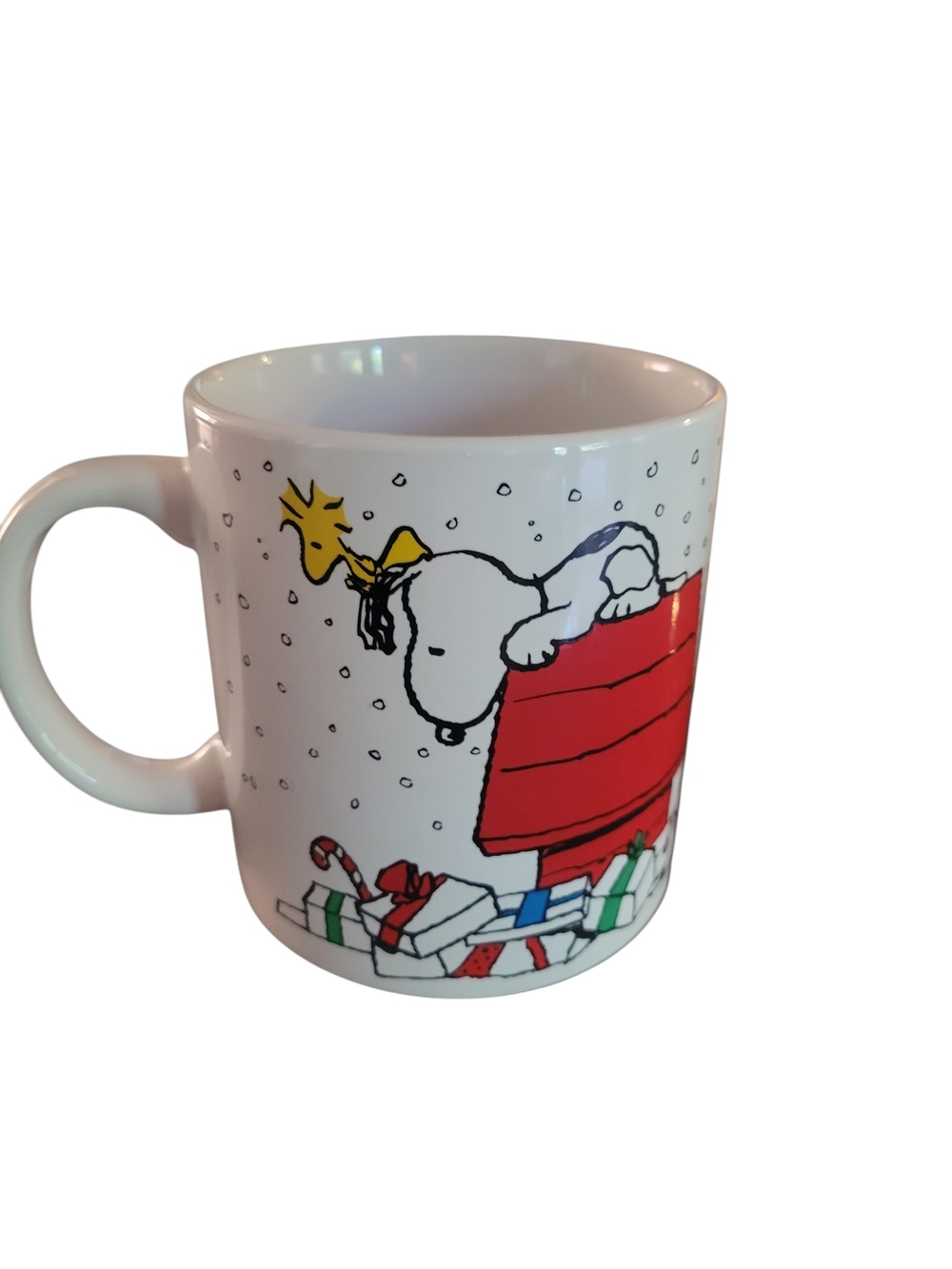 Snoopy Holiday Ceramic Mug By Peanuts - White with Red Roof Graphic